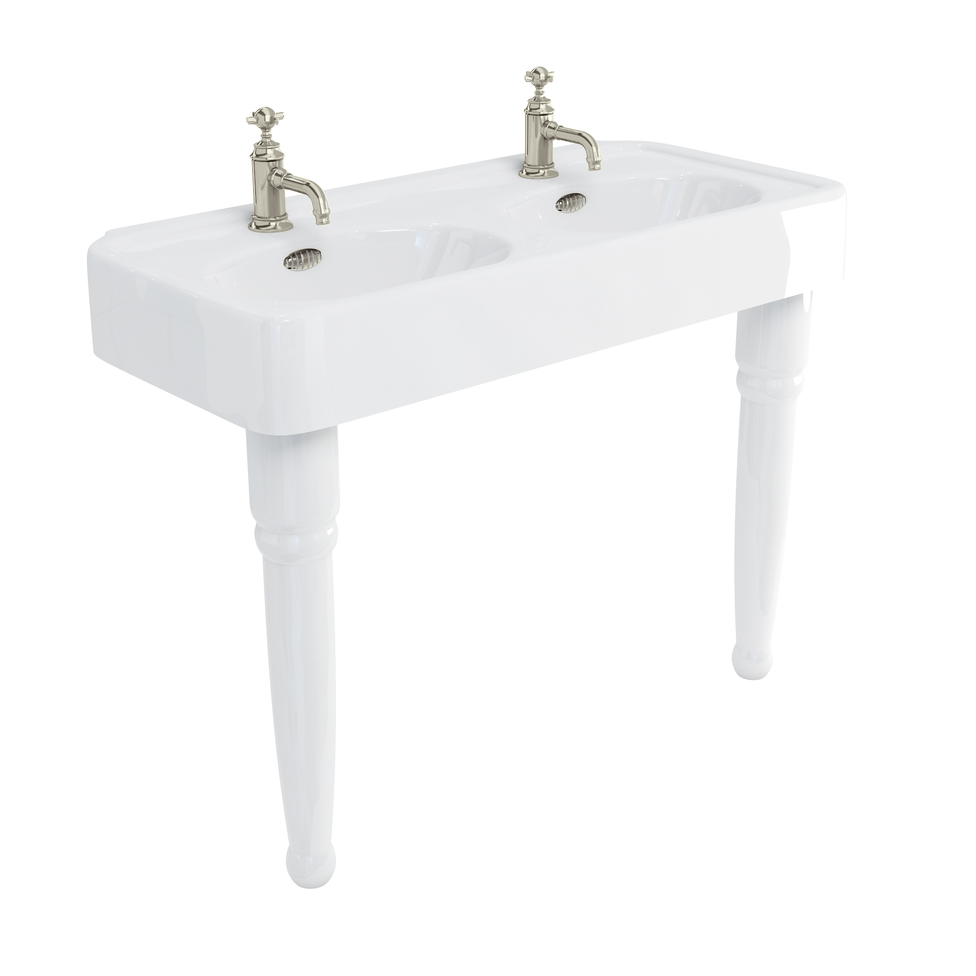 Arcade 1200mm basin with nickel overflow & ceramic console legs